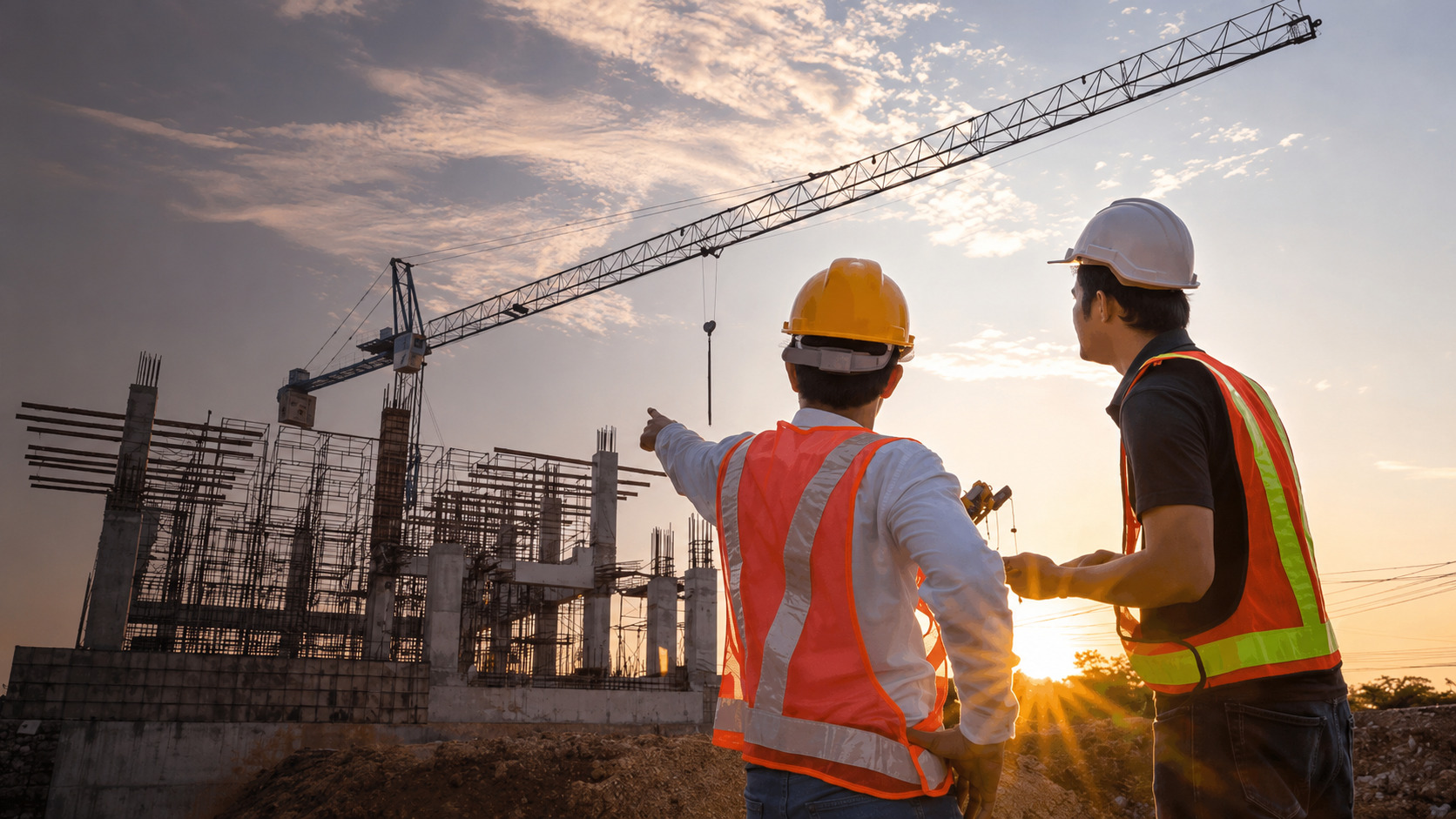 Construction professionals planning work at a jobsite